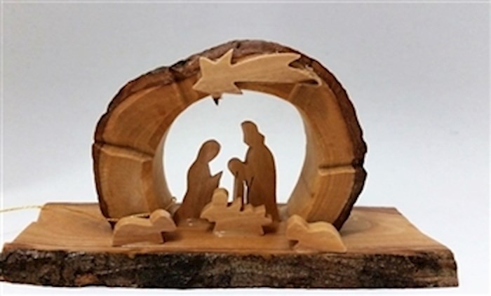 Grotto-Olive Wood-Arched With Holy Family Under Star (3