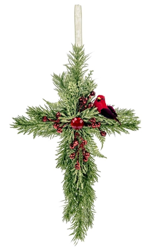 Ornament-Cardinal Floral Cross (7