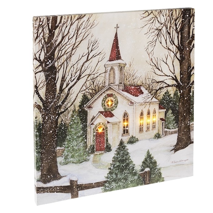 Canvas Wall Decor-LED Lighted-Church (19.75