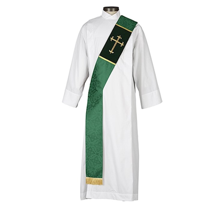 Deacon Stole-Fleur De Lis Cross Jacquard Collection-White (5