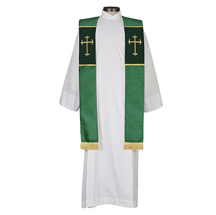 Overlay Stole-Fleur De Lis Cross Jacquard Collection-Green (5