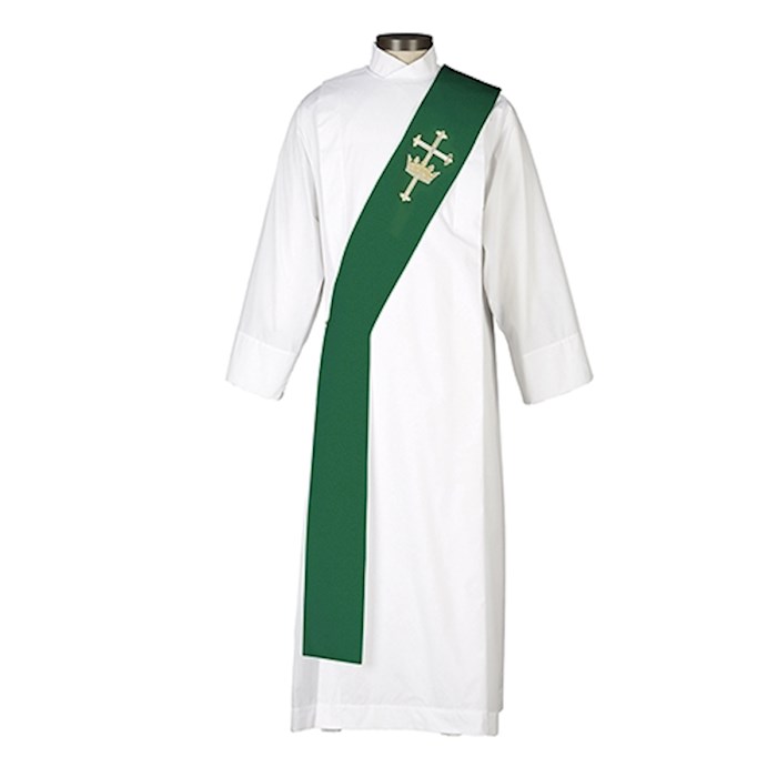 Deacon Stole-Cross And Crown-Green (5.5