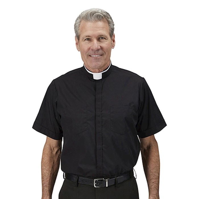 Milano Comfort Shirt-Short Sleeve-Roman Collar-Black (18