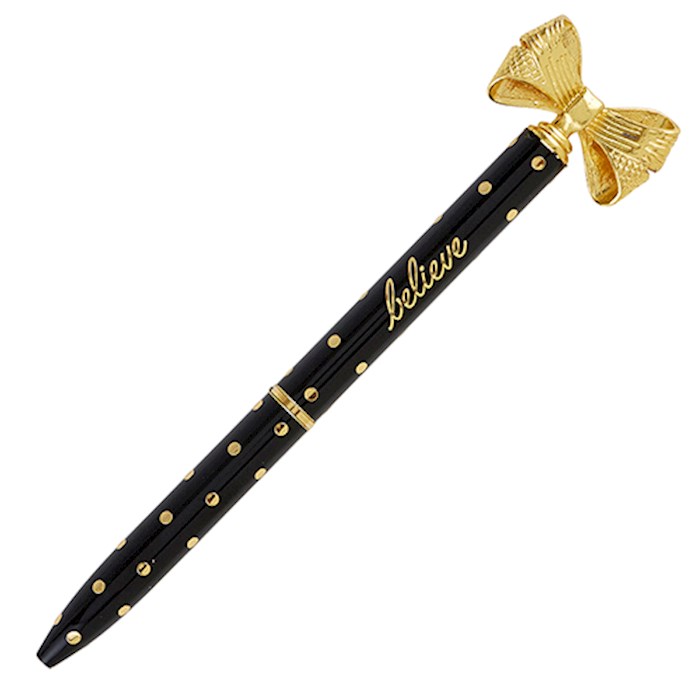 Pen-Bow-Black w/Dot Pattern-Believe | SHOPtheWORD