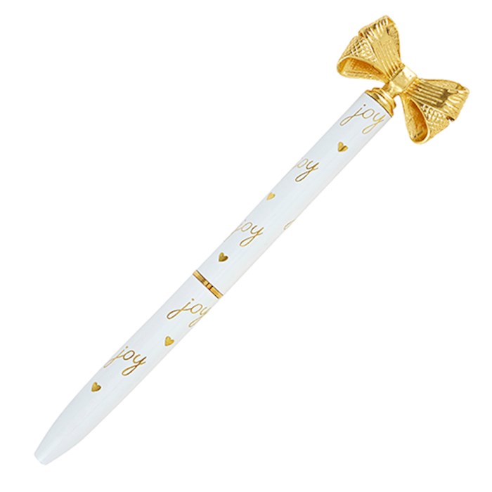 Pen-Bow-White w/Heart Pattern-Joy | SHOPtheWORD