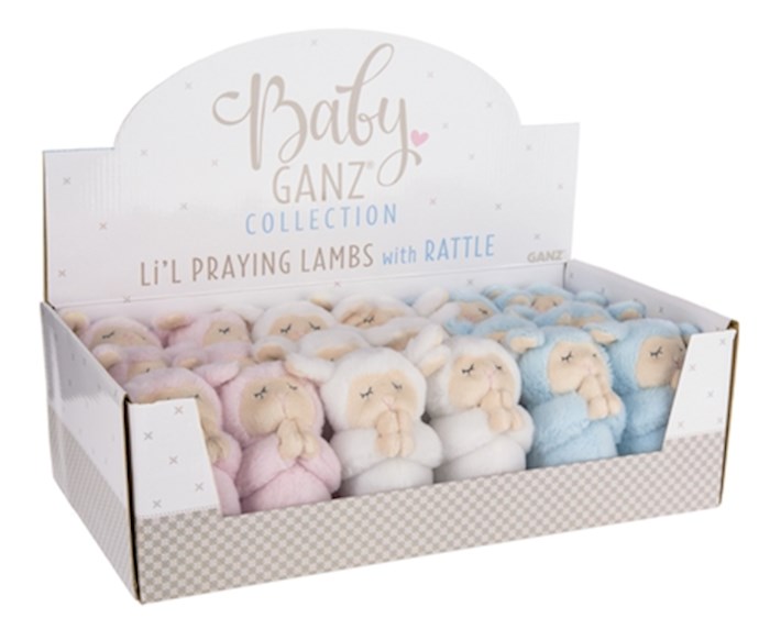 Plush Display-Lil Praying Lambs w/Rattle-Pink, Blue & White Asst (Set Of 18) | SHOPtheWORD