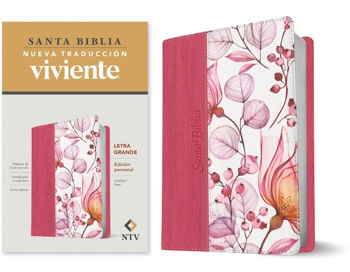 Span-NTV Personal Size Large Print Bible (Edicion Personal Letra Grande)-Pink Floral Leather | SHOPtheWORD