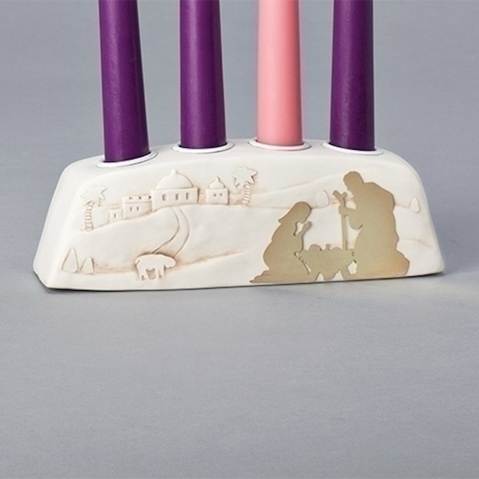 Advent Block Candleholder-Gold Nativity Silhouette Front & Back (2.5