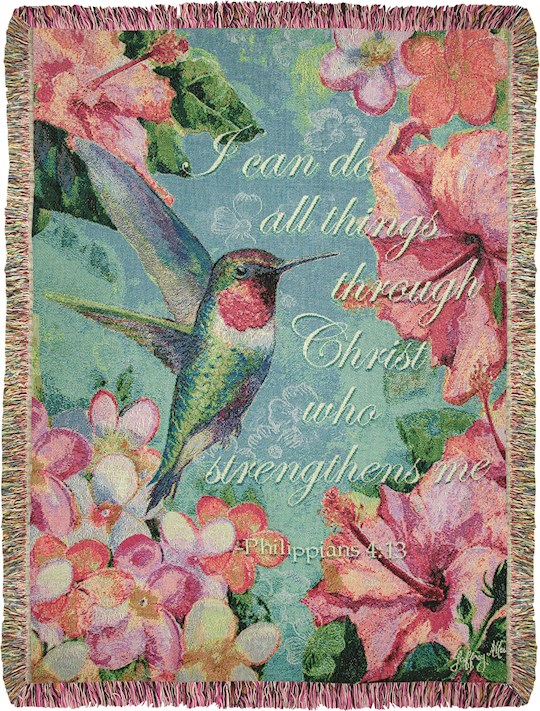 Throw-Hummingbird Hibiscus/I Can Do All Things... Tapestry (50