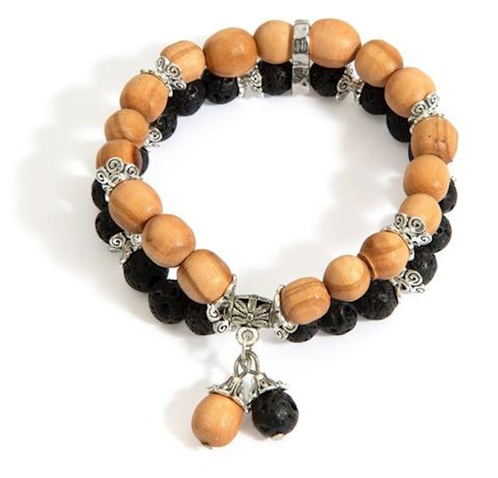 Bracelet-Olive Wood & Lava Bead (#9817) | SHOPtheWORD