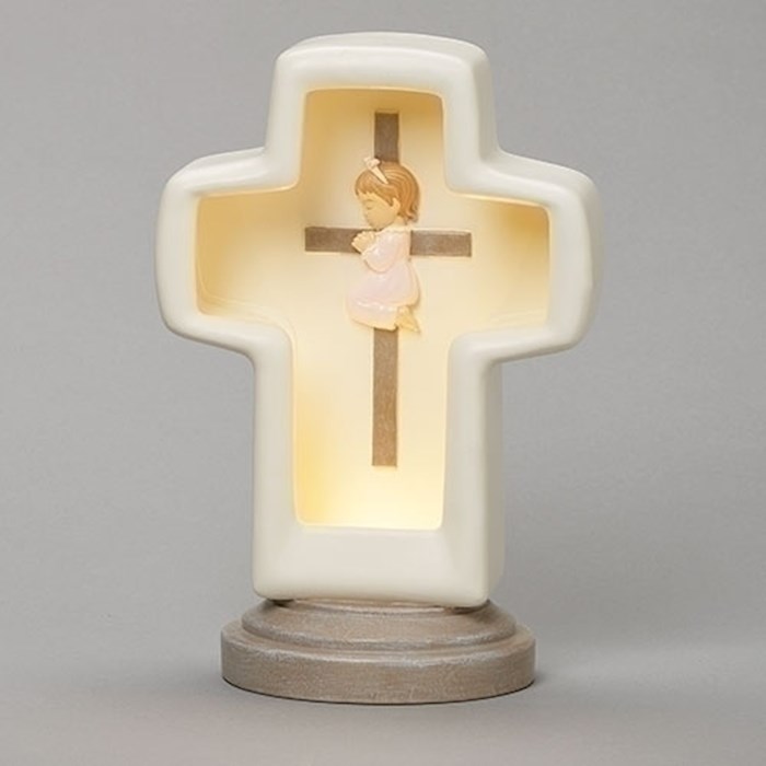 Table Cross-LED-Praying Girl Cross (7.75