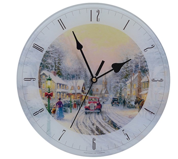 Clock-Thomas Kinkade Village Christmas w/Sound & Light Sensor (12