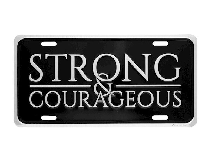Auto Tag-Deluxe-Strong & Courageous-Silver/Black | SHOPtheWORD