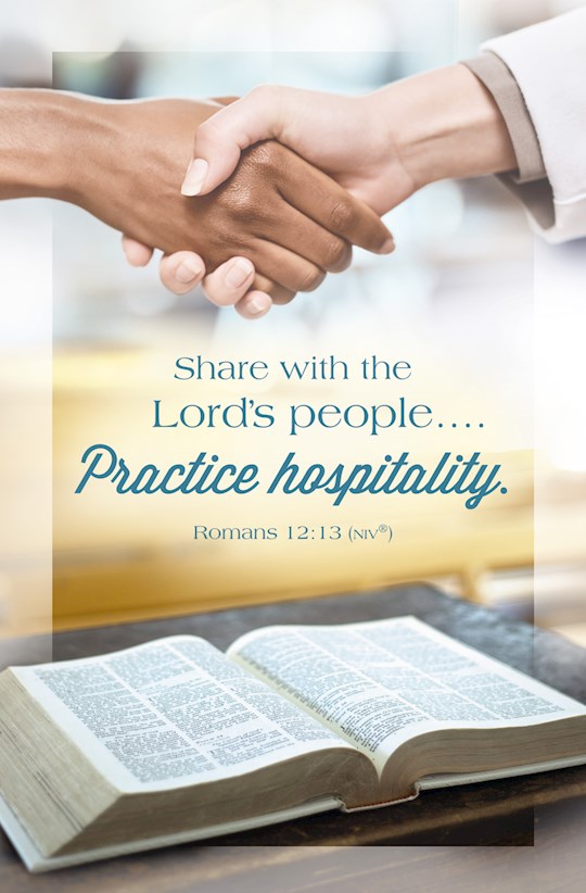 Bulletin-Share With The Lord's People.... Practice Hospitality. (Romans 12:13, NIV) (Pack Of 100) | SHOPtheWORD