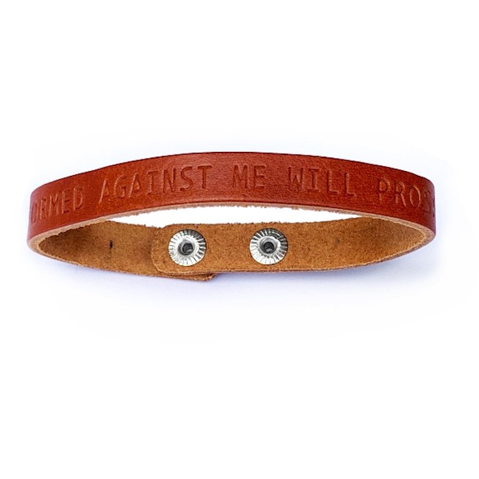 Bracelet-Small-Genuine Leather Stamped Isaiah 54:17 with Two Adustable Snaps | SHOPtheWORD