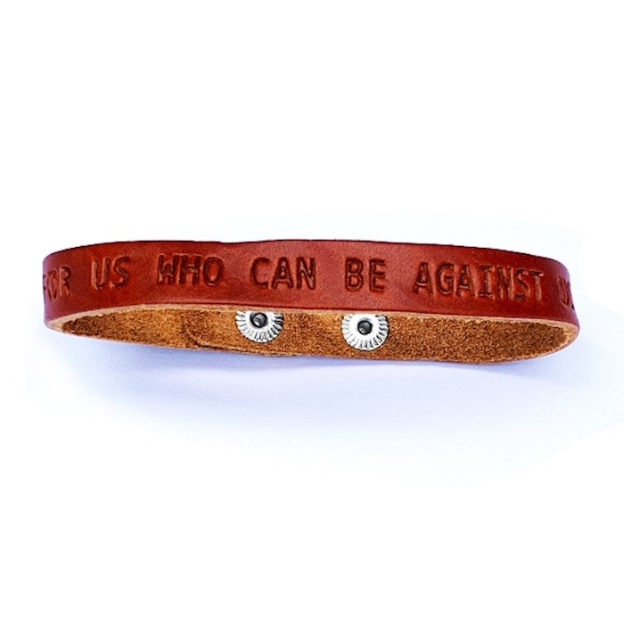 Bracelet-Genuine Leather Stamped Romans 8:31 with Two Adjustable Snaps-Large | SHOPtheWORD