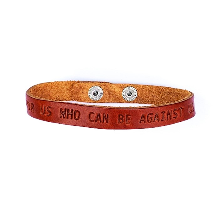 Bracelet-Small-Genuine Leather Stamped Romans 8:31 with Two Adjustable Snaps | SHOPtheWORD
