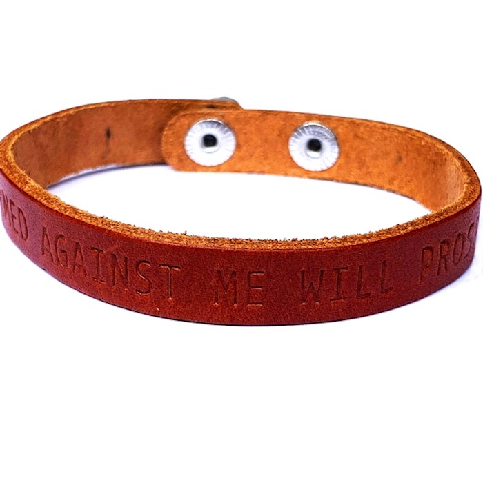 Bracelet-Large-Genuine Leather Stamped Isaiah 54:17 with Two Adustable Snaps | SHOPtheWORD