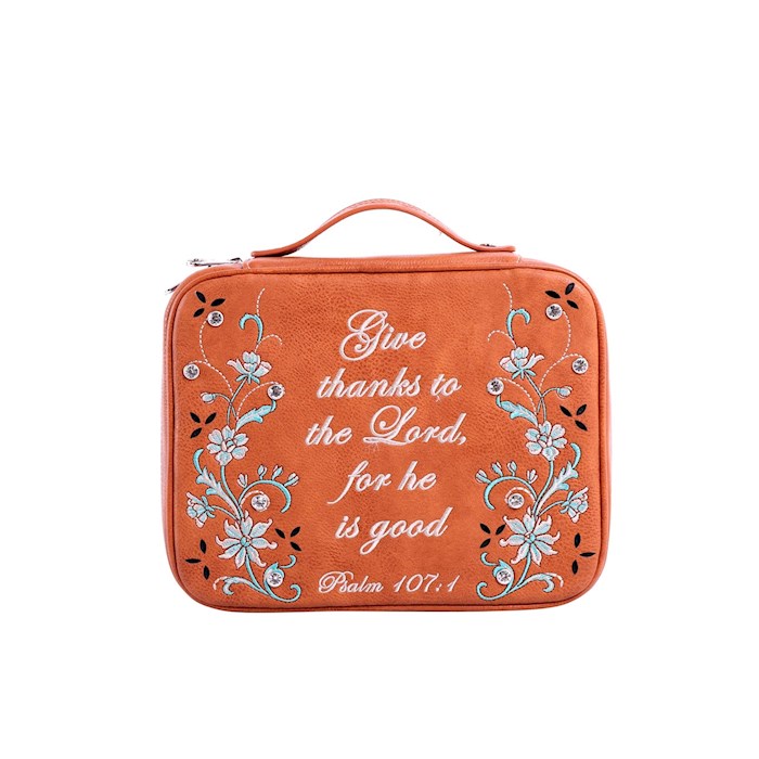 Bible Cover-Give Thanks To The Lord For He is Good (Psalm 107:1)-Brown | SHOPtheWORD