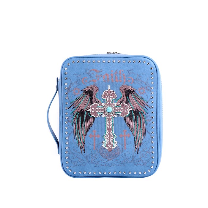 Bible Cover-Faith w/Wings & Cross-Blue | SHOPtheWORD