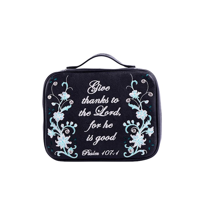 Bible Cover-Give Thanks To The Lord For He is Good (Psalm 107:1)-Black | SHOPtheWORD
