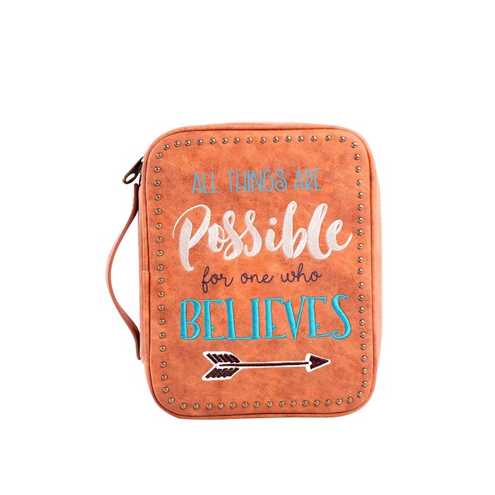 Bible Cover-All Things Are Possible For One Who Believes w/Arrow-Brown | SHOPtheWORD