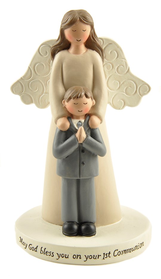 Figurine-First Communion Boy w/Angel On Base (2.5