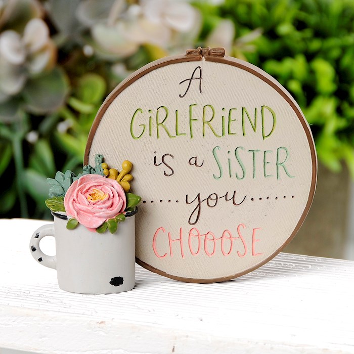 Plaque w/Plant-A Girlfriend Is A Sister (3.5