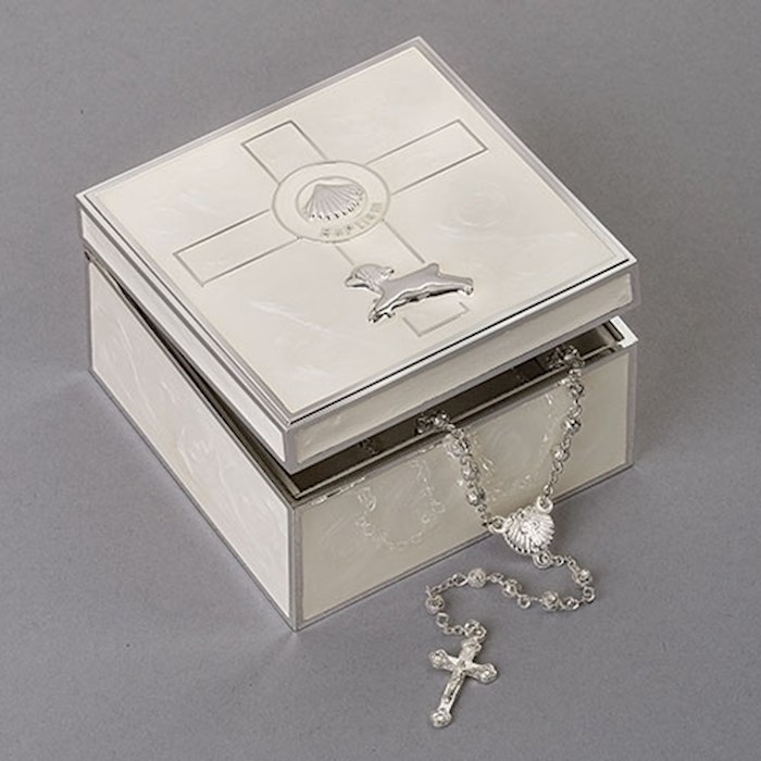 Keepsake Box-Baptism Cross w/Shell & Lamb (2.25