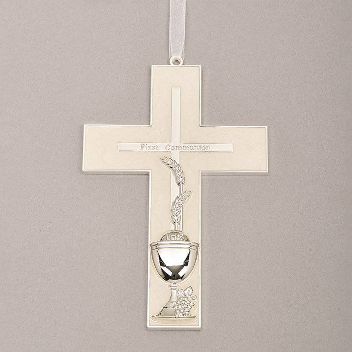 Wall Cross-First Communion w/Cross/Wheat & Chalice (7