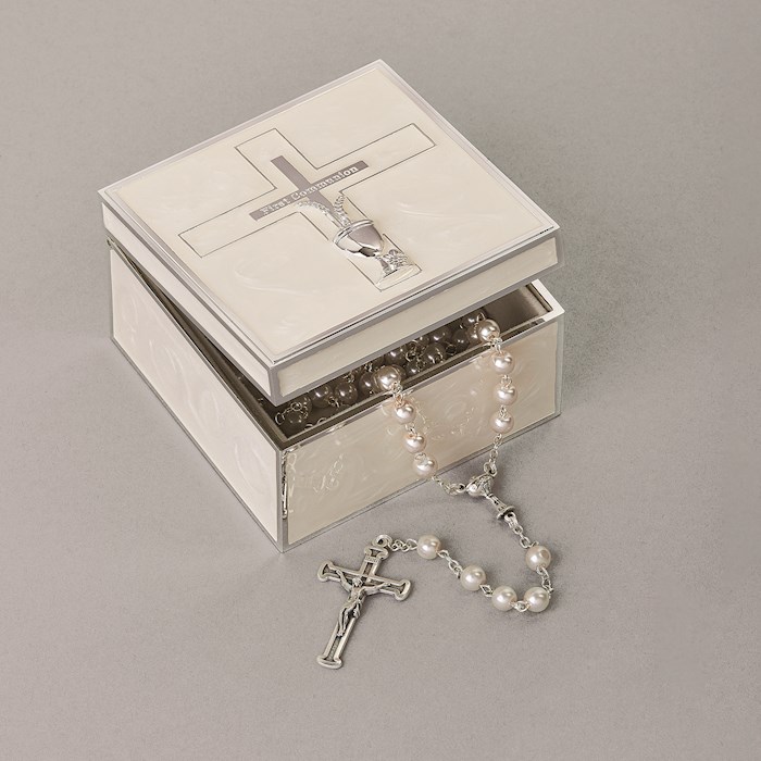 Keepsake Box-First Communion w/Cross/Wheat & Chalice (2.25
