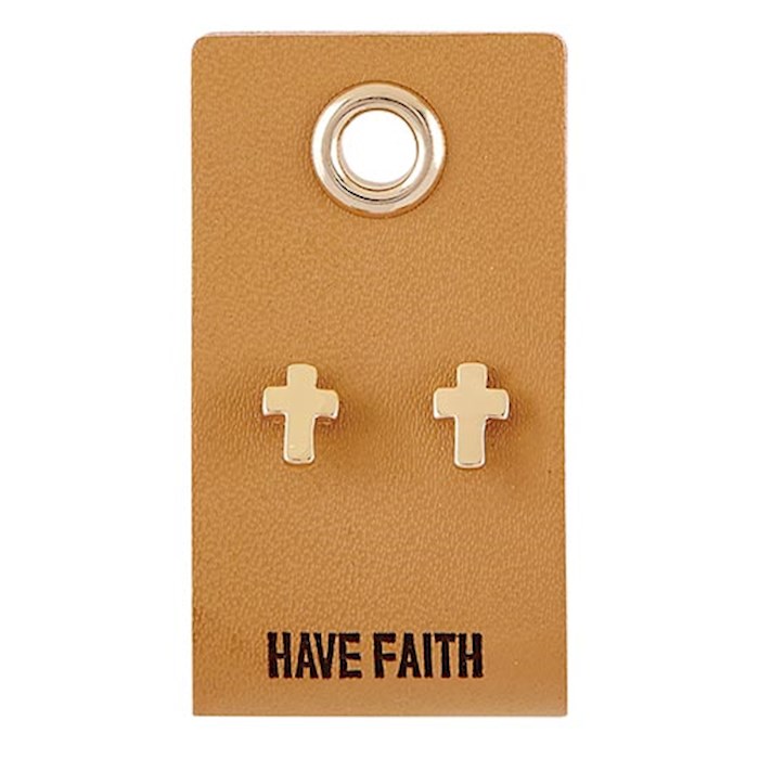 Earrings-Have Faith/Cross Studs On Leather Tag | SHOPtheWORD