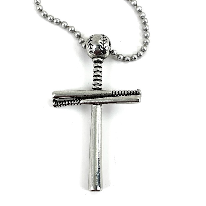 Necklace-Baseball with Bat Cross on 30