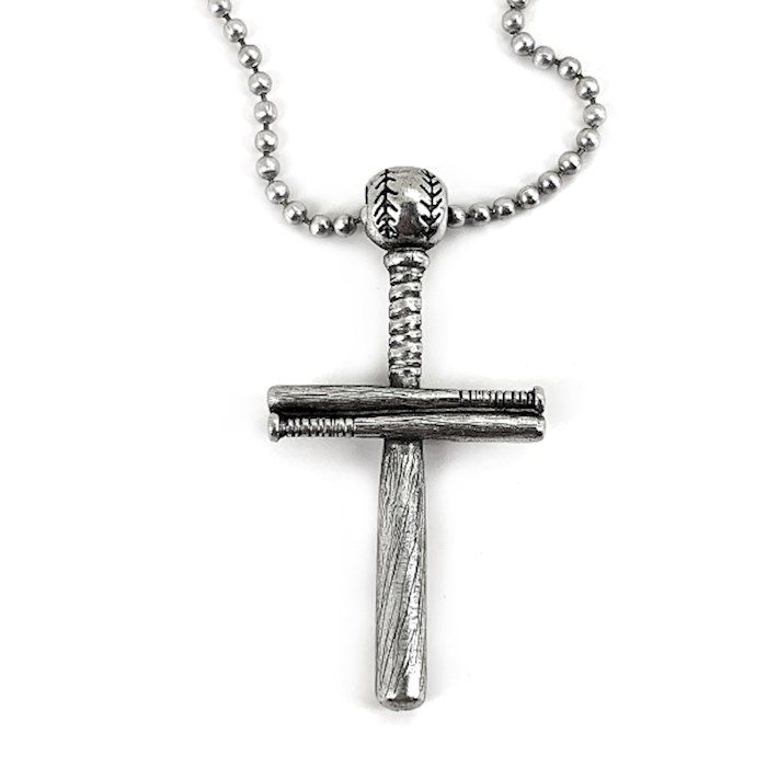Necklace-Baseball & Bat Cross Plain on 30