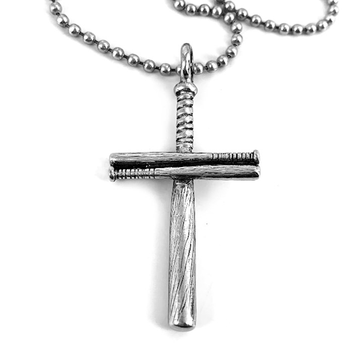 Necklace-Baseball Bat Cross Plain on 30