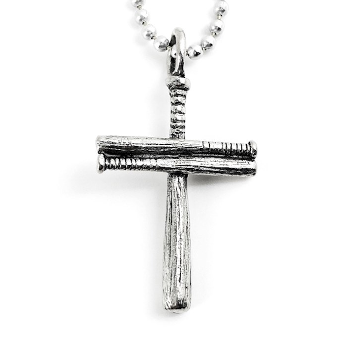 Necklace-Small Baseball Bat Cross Plain on 30