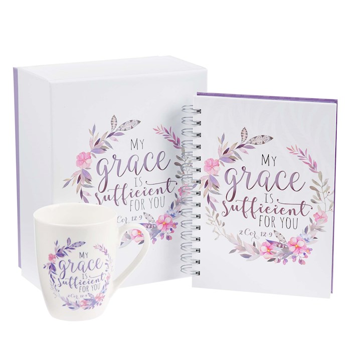 Boxed Gift Set-Journal & Mug-My Grace is Sufficient Purple Floral | SHOPtheWORD