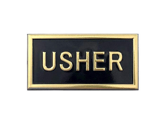 Badge-Usher-Pin Back-Black/Gold (1 x 2) (Pack Of 24) | SHOPtheWORD