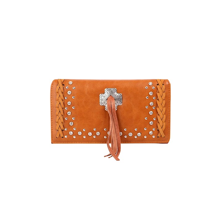 Wallet-Cross Concho w/Tassel-Button Closure-Brown | SHOPtheWORD