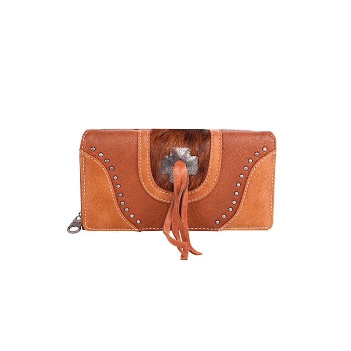 Wallet-Cowhide w/Cross Concho-Zipper-Brown | SHOPtheWORD