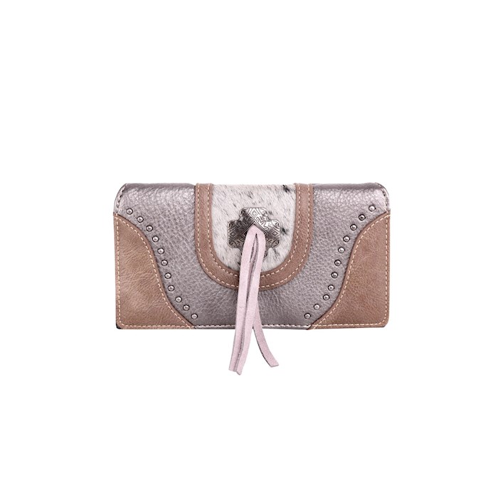 Wallet-Cowhide w/Cross Concho-Zipper-Pewter | SHOPtheWORD