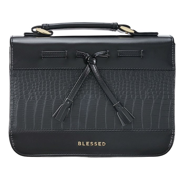 Bible Cover MED Black Croc Blessed with Bow | SHOPtheWORD