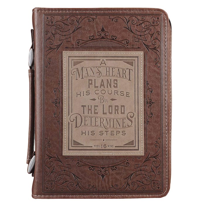 Classic Bible Cover XL Brown A Man's Heart - Prov 16:9 | SHOPtheWORD