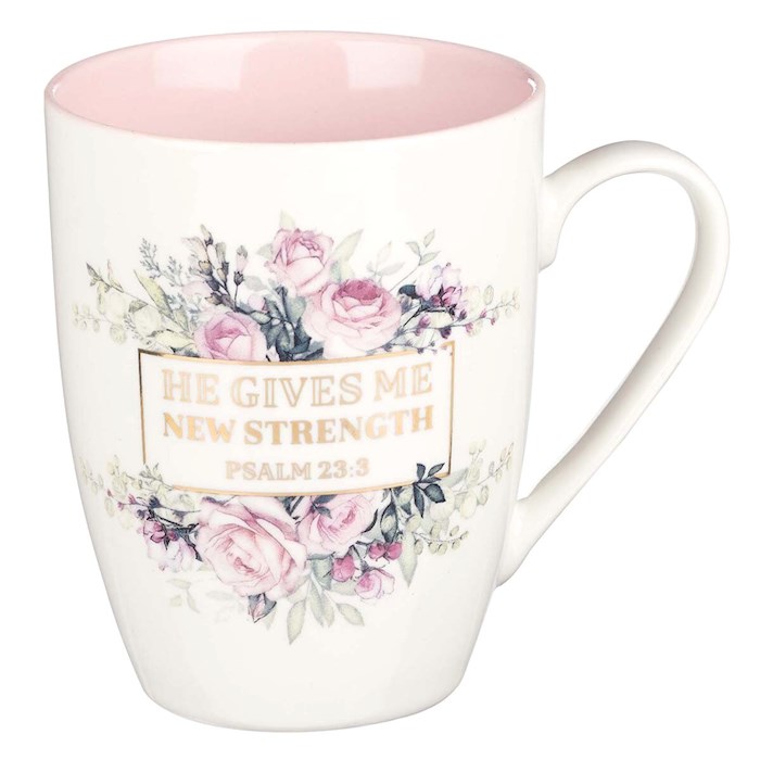 Ceramic Mug New Strength Psalm 23:3 | SHOPtheWORD