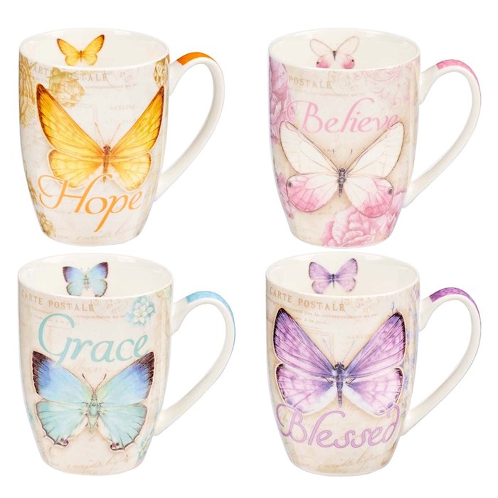 Ceramic Mug Set-Butterflies (Set Of 4) | SHOPtheWORD