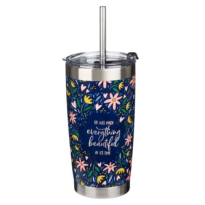 Travel Mug Everything Beautiful Ecc. 3:11 (Stainless w/Straw) | SHOPtheWORD