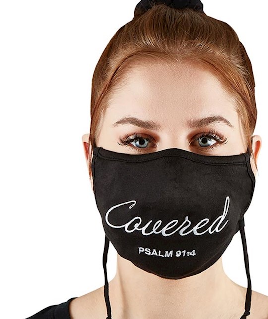 Face Mask-Embroidered Psalm 91:4/Covered-Black | SHOPtheWORD