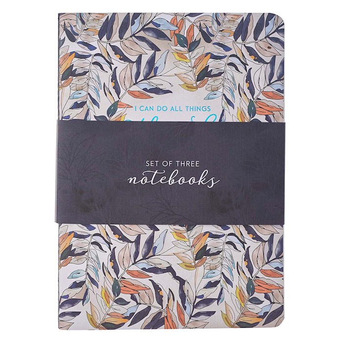 Notebook Set Large Through Christ Navy Floral (Set Of 3) | SHOPtheWORD