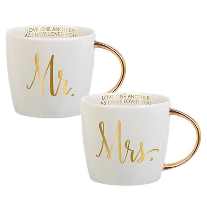 Mug Set-Mr. & Mrs. w/Gold Handle And Verse (14 Oz) (Set Of 2) | SHOPtheWORD