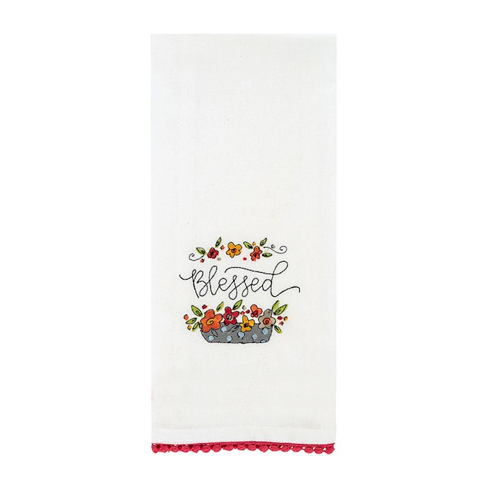 Tea Towel-Blessed/Floral Embroidered (18 x 28) | SHOPtheWORD